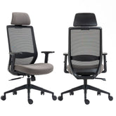 Fotel Obrotowy FB25FX Czarno Szary Ergonomiczny Zagłówkiem