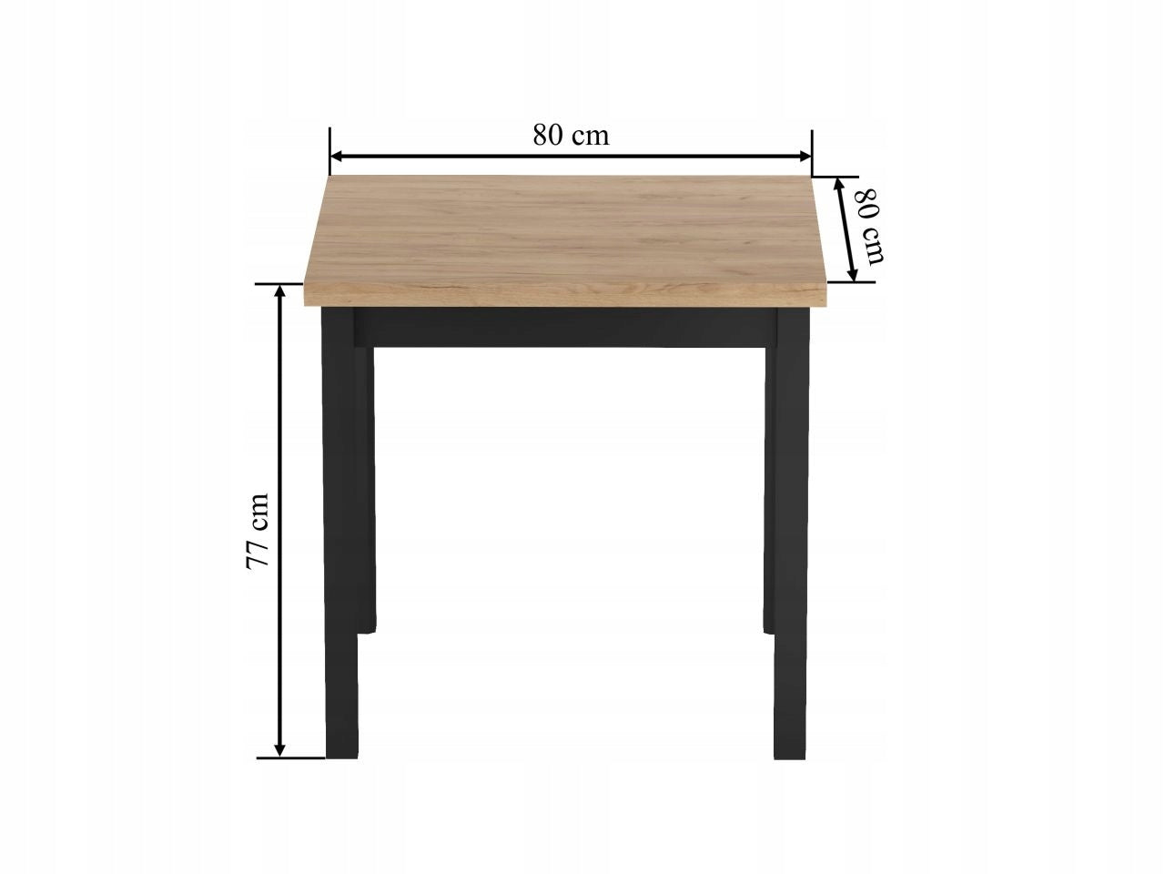 Drewniany Stół Kwadratowy Dąb Złoty Craft 4 Osobowy Z Czarnymi Nogami Blat Laminowany 38 Mm Minimalistyczny