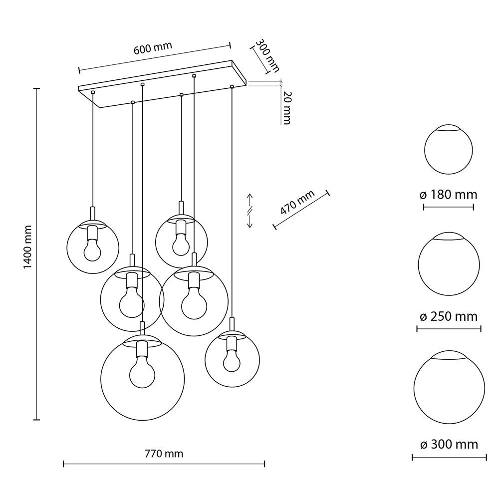 Lampa wisząca TK Lighting Esme: nowoczesne szklane klosze multi