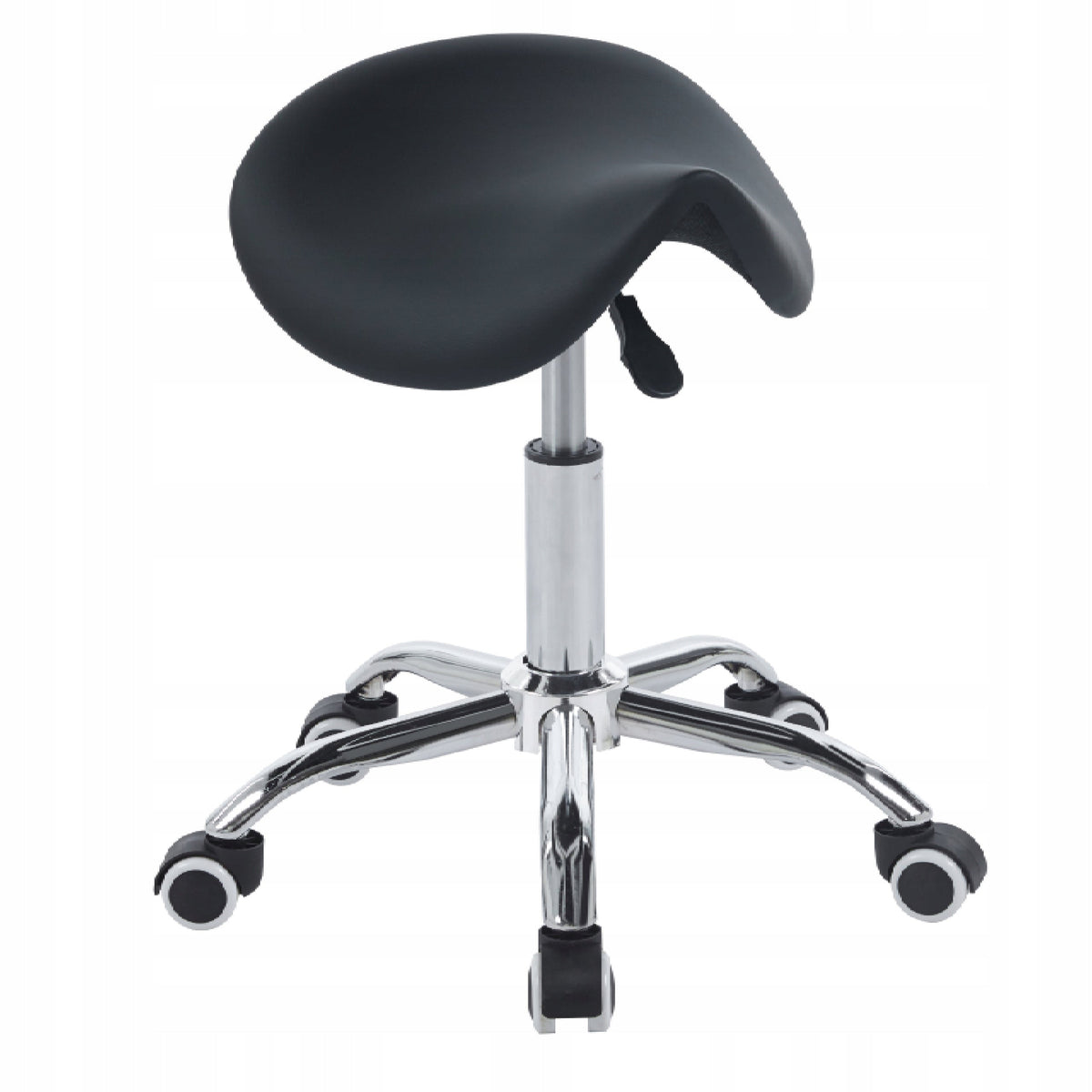 Ergonomiczny taboret siodłowy z regulacją obrotowy czarna ekoskóra