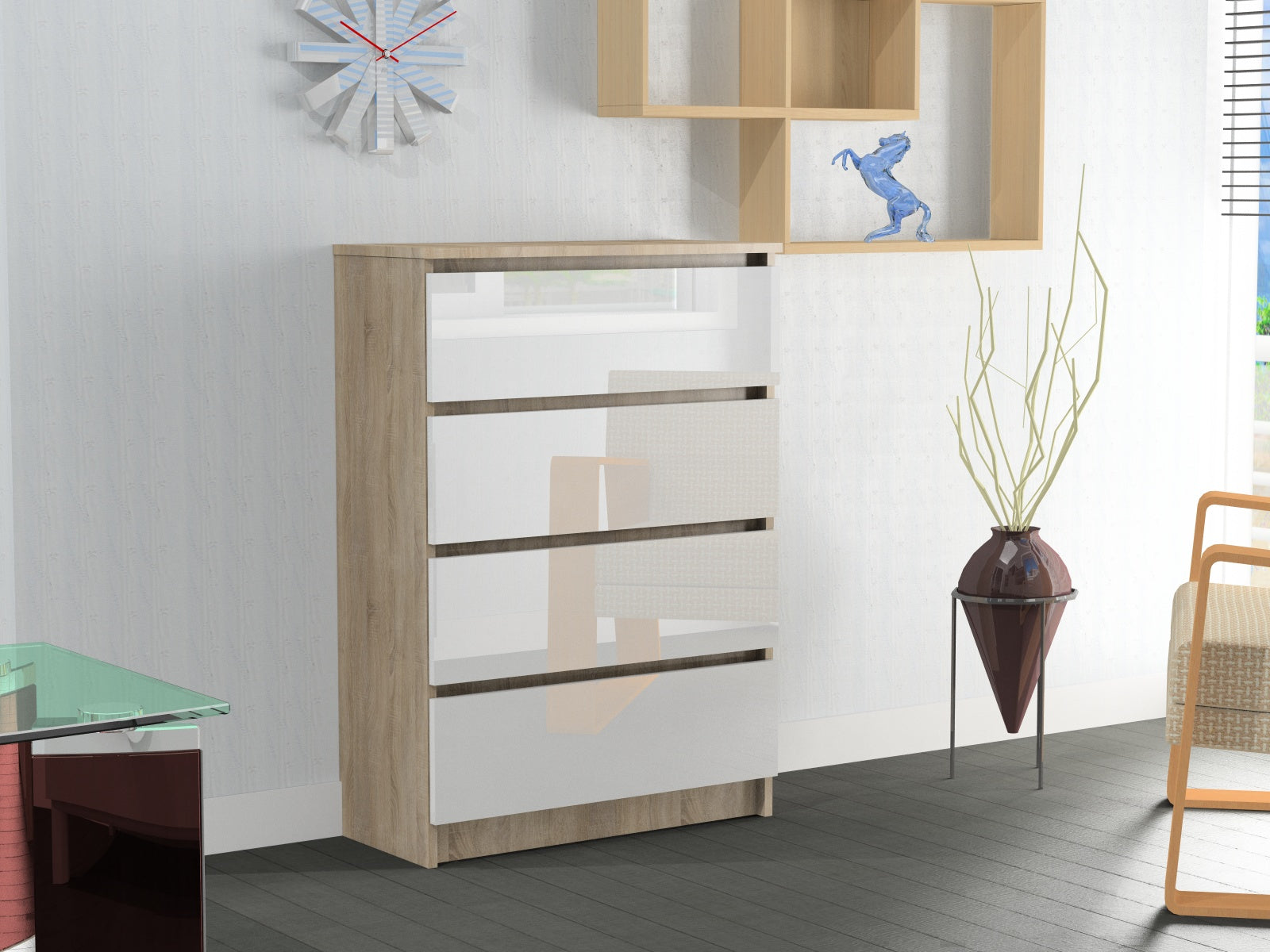 Komoda RICO 4 szuflady akryl sonoma wysoki połysk 80 cm