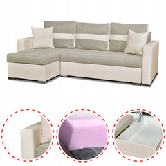 Narożnik Figo rozkładany z funkcją spania i pojemnikami, uniwersalny, beżowy