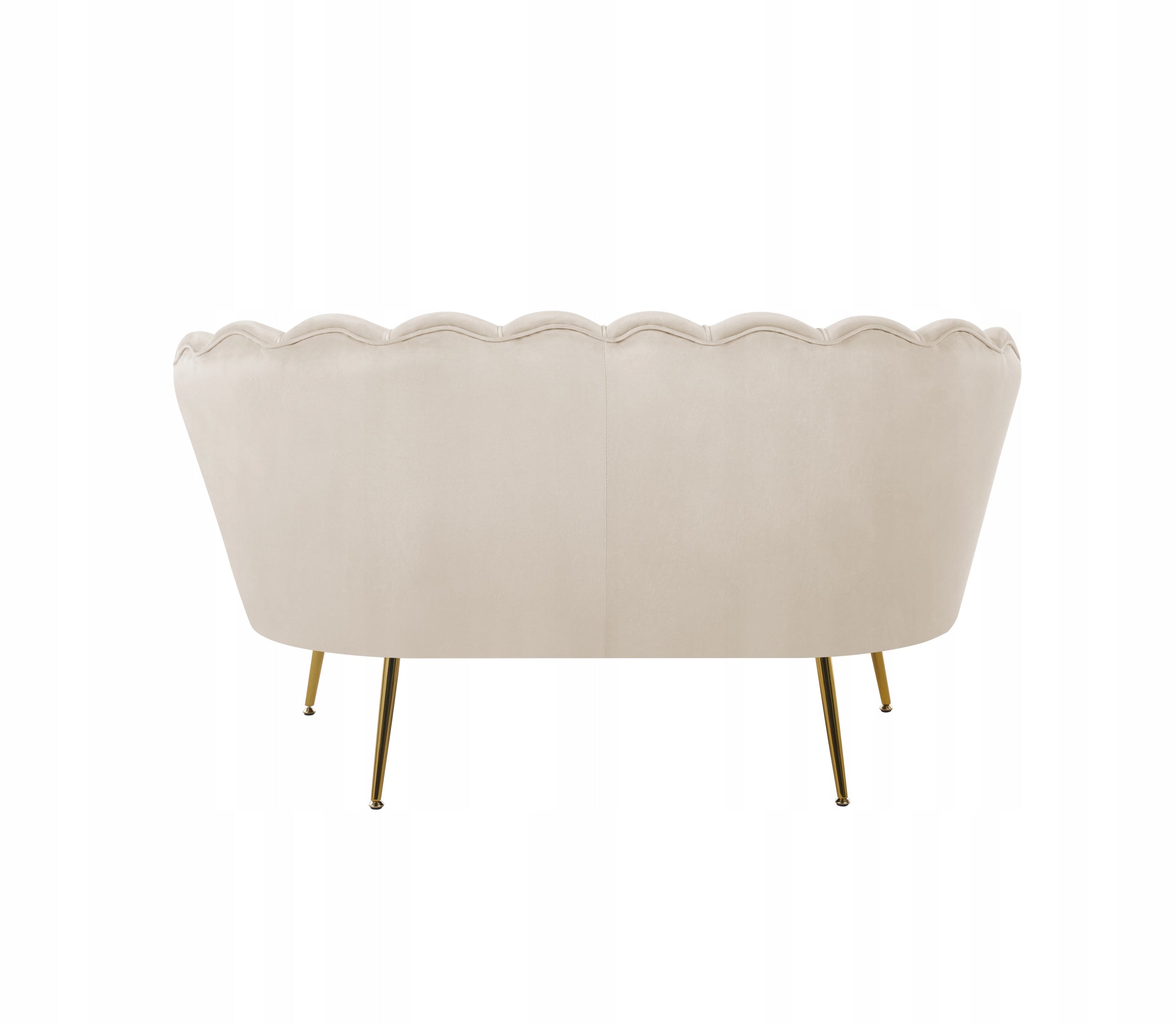 Beżowa Welurowa Sofa Dwuosobowa W Formie Muszelki Furnitex Glamour Złote Nogi Do Salonu