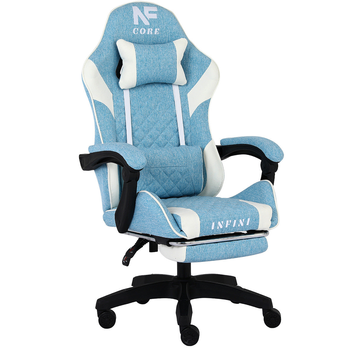 Ergonomiczny Fotel Gamingowy INFINI Core z Podnóżkiem, Błękitna Tkanina