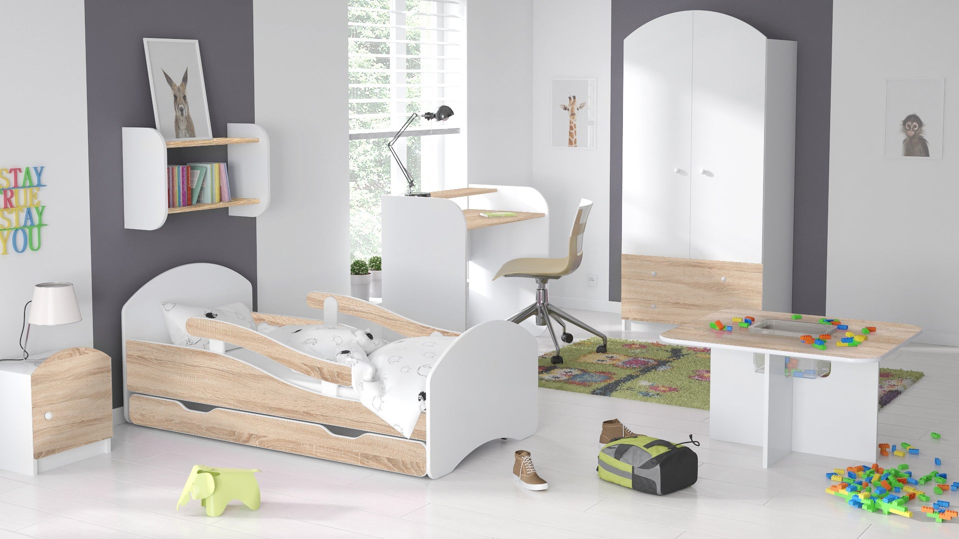 Lendo Półka Wisząca Podwójna 60 cm Biało-Sonoma Laminowana