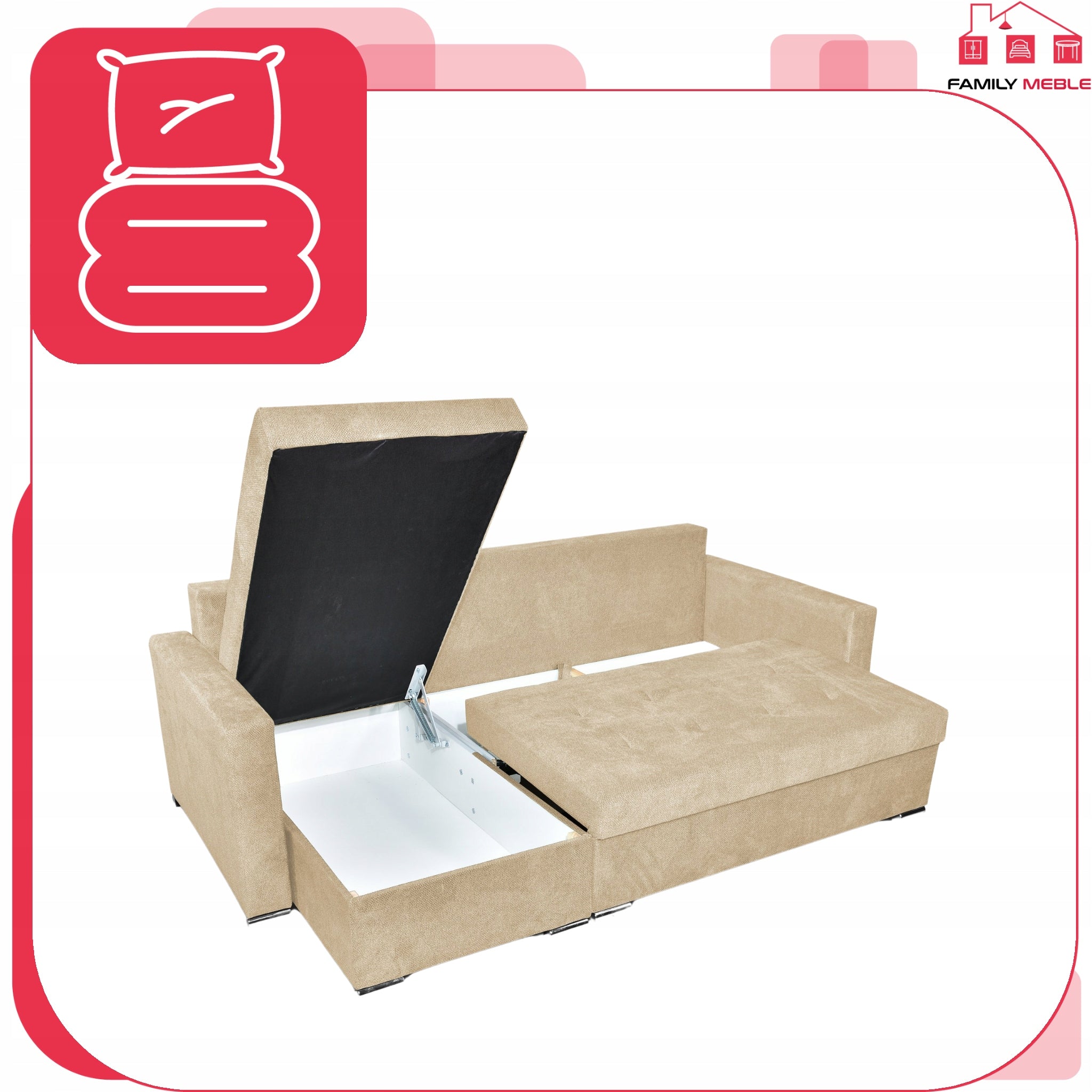 Narożnik Bella rozkładany z funkcją spania, pojemniki, uniwersalny
