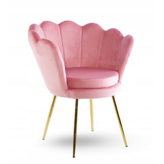 Fotel Muszelka welurowy różowy na złotym stelażu
