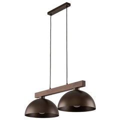 Lampa wisząca Oslo dwupunktowa brązowa stal i drewno orzech
