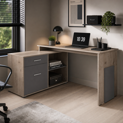 Biurko narożne MELIORA 167 cm - Dąb Wellington / Szary Grafit